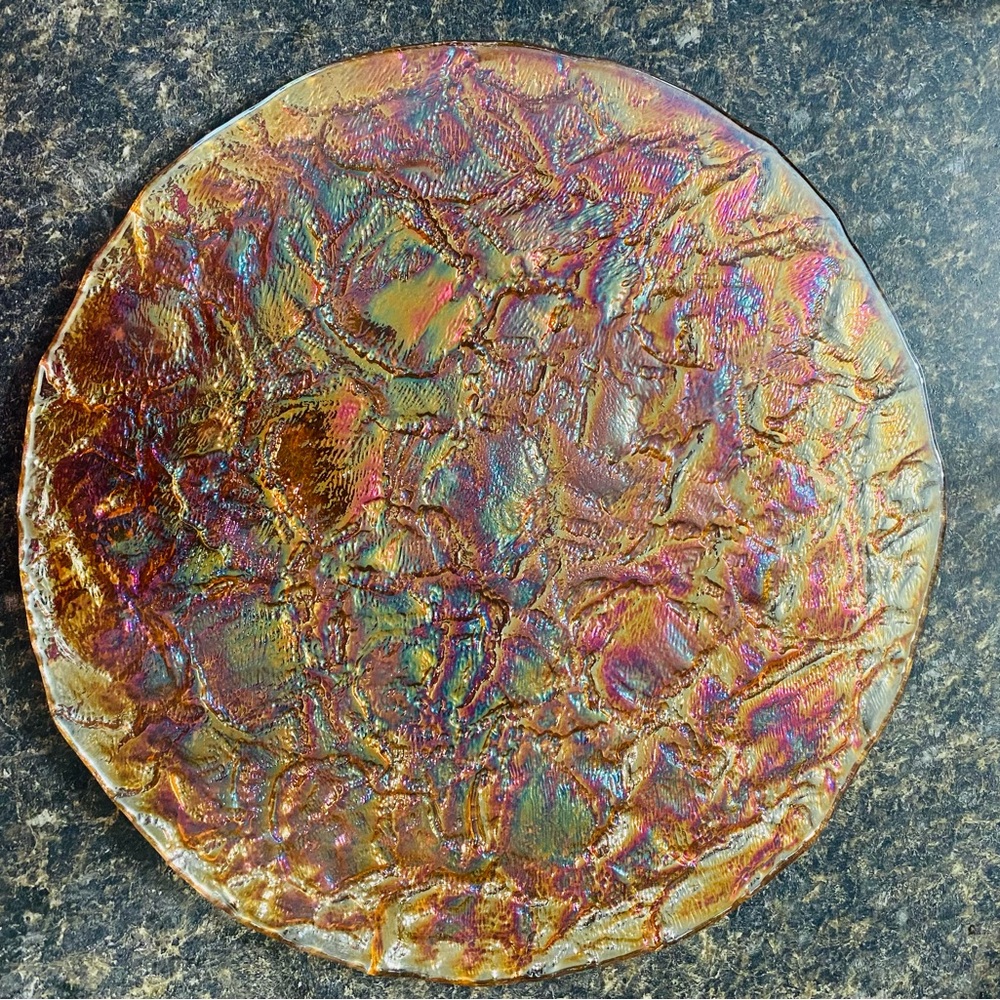 JSG Oceana 13” Hardened Wave Textured Art Glass Carnival Serving Tray